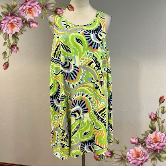 Vibrant Sleeveless A-line Dress with Abstract Pattern - Picture 1 of 11